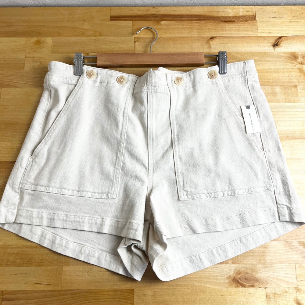 Anthropologie High-Waist Button Front Shorts in Off-White